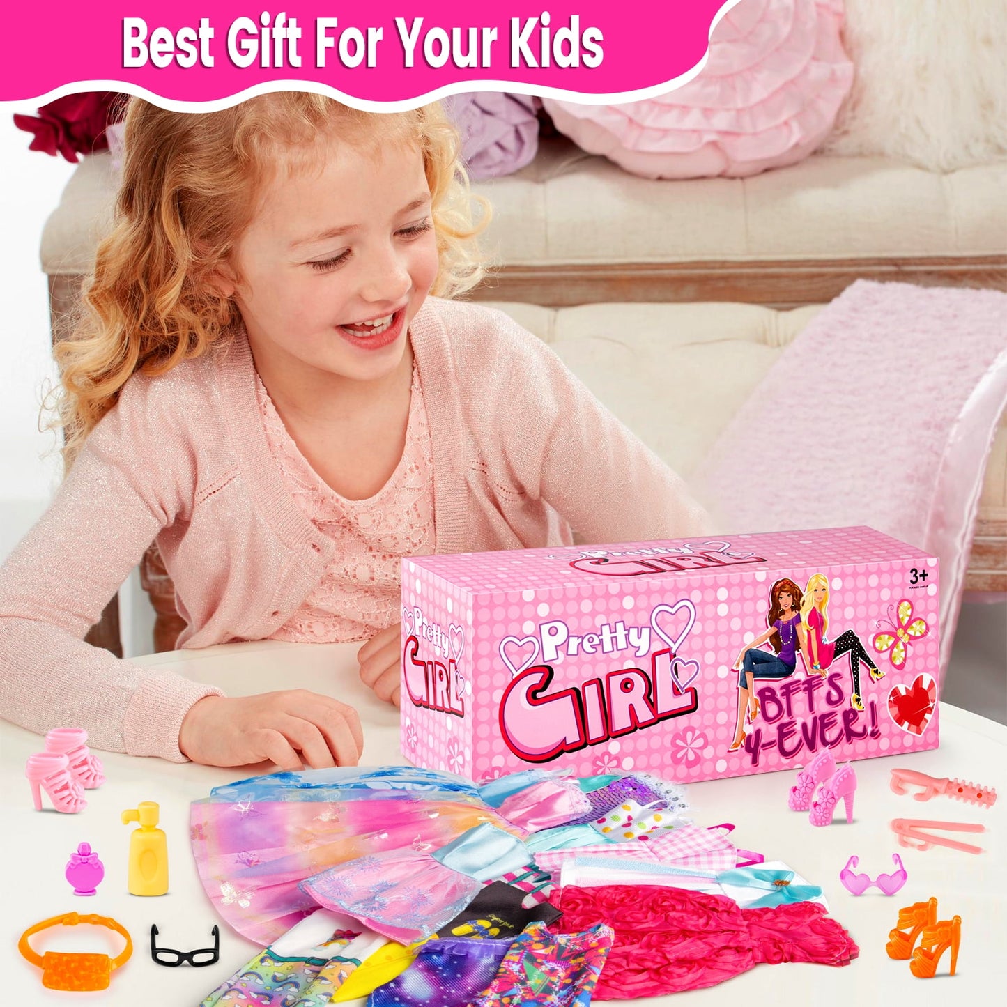 100Pcs Doll Clothes & Accessories for Girls, Dress Up Set with Dresses, Swimwear, Shoes, Hangers, Gift for Kids