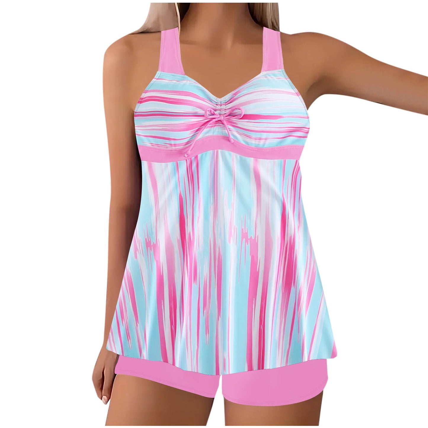 Aofany Women Plus Size Tankini Swimsuits Tummy Control Two Piece Bathing Suit Fashion Printed Swimwear with Shorts