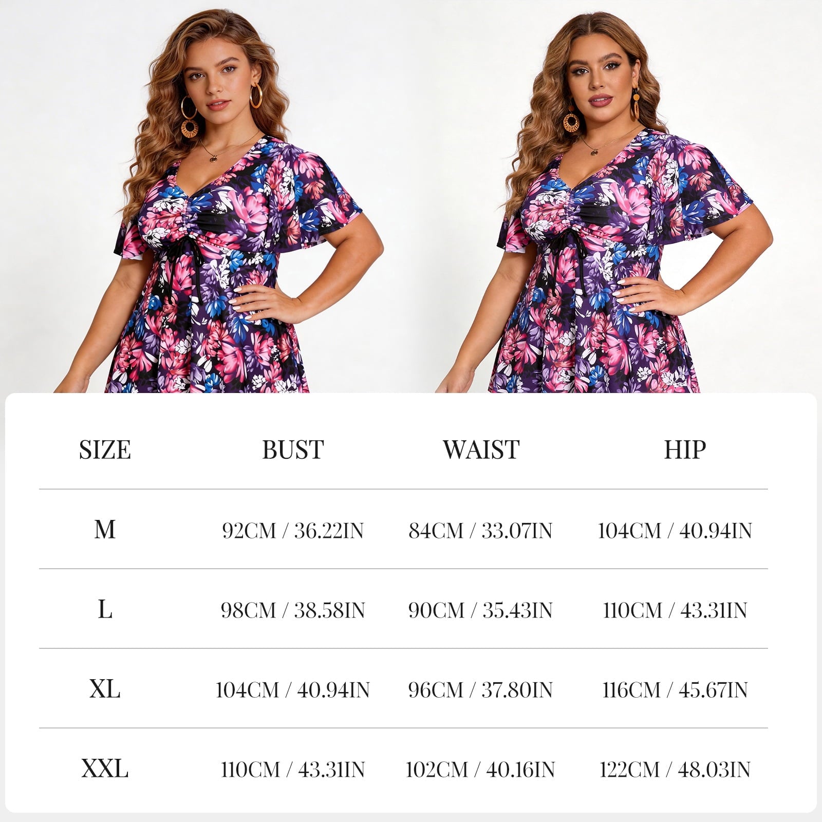 Atercel Plus Size Swimsuit for Women Drawstring V-Neck Ruffle Sleeve Two Piece Swimdress with Shorts