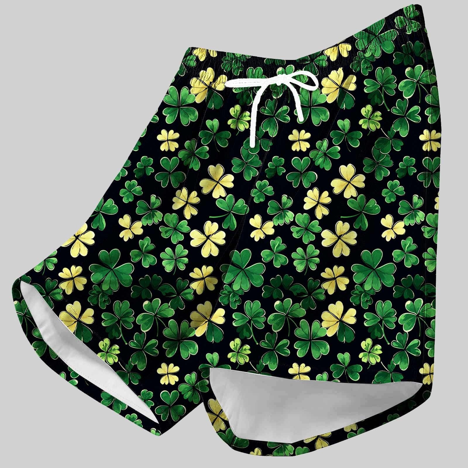 Avrnliq Mens Green St. Patrick's Day Shamrock Print Swim Trunks with Compression Liner Quick Dry 2-in-1 Beach Pool Shorts,Size S