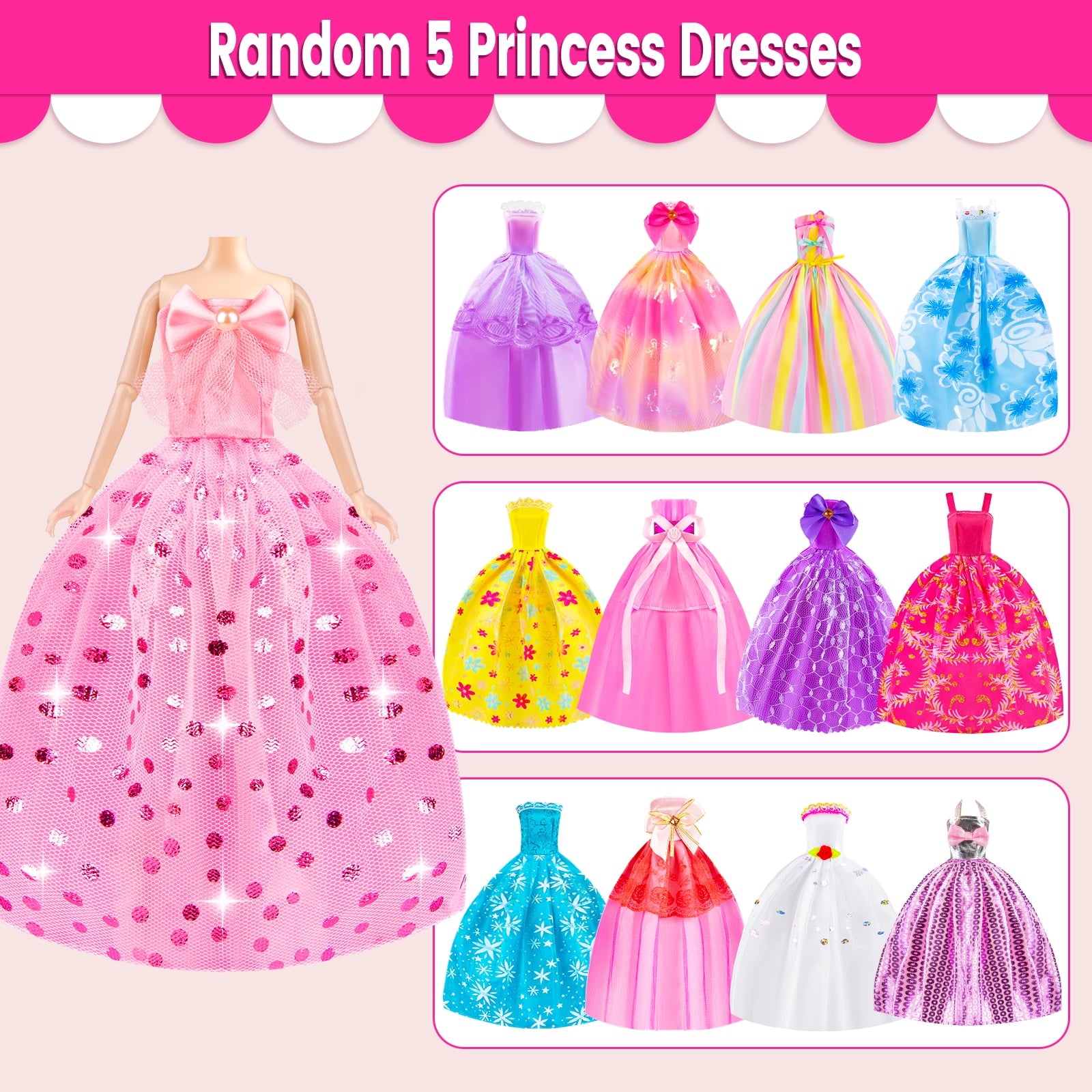 100Pcs Doll Clothes & Accessories for Girls, Dress Up Set with Dresses, Swimwear, Shoes, Hangers, Gift for Kids