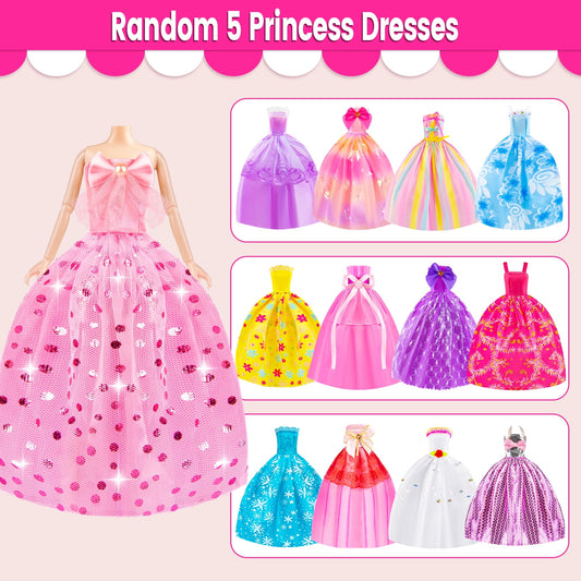 100Pcs Doll Clothes & Accessories for Girls, Dress Up Set with Dresses, Swimwear, Shoes, Hangers, Gift for Kids