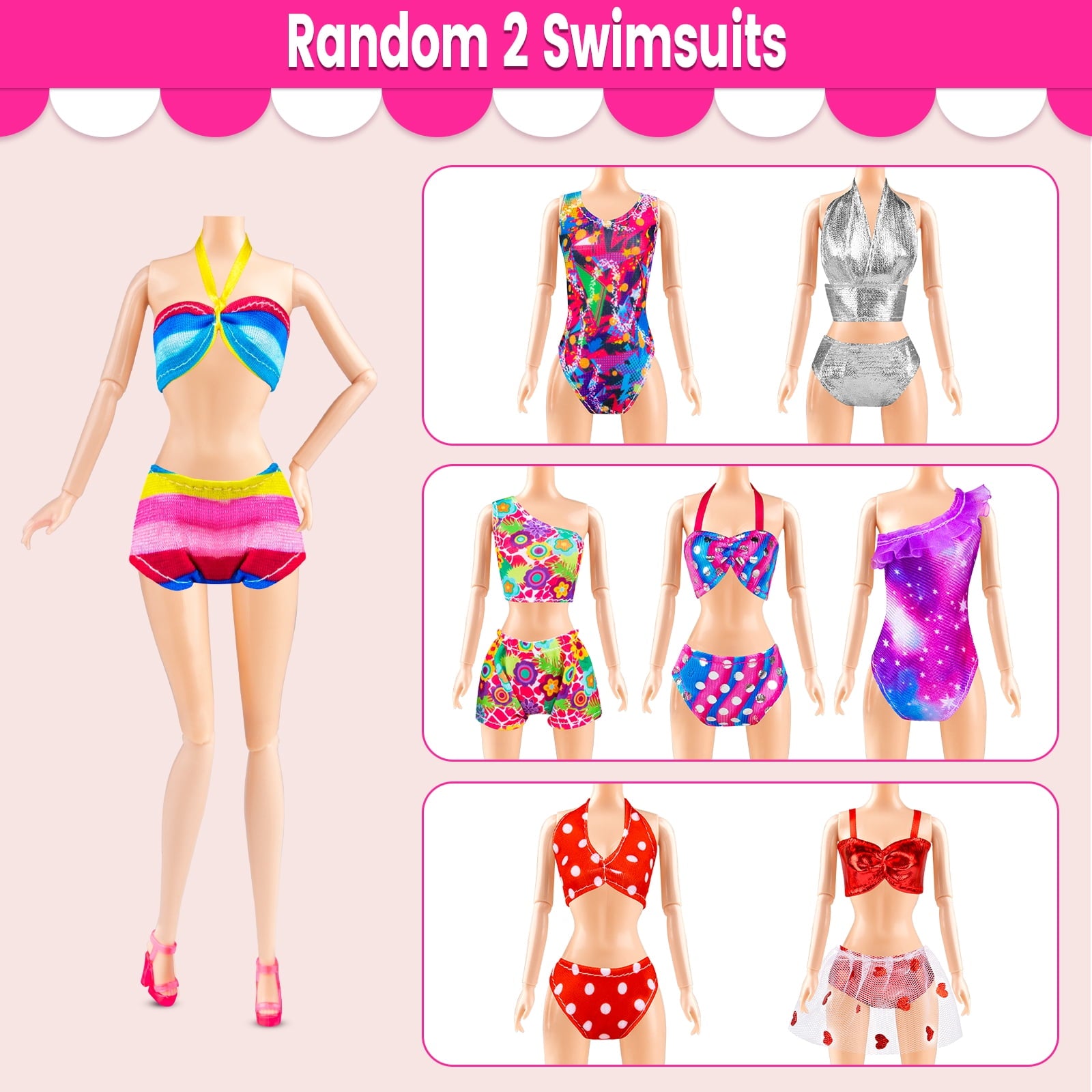 100Pcs Doll Clothes & Accessories for Girls, Dress Up Set with Dresses, Swimwear, Shoes, Hangers, Gift for Kids