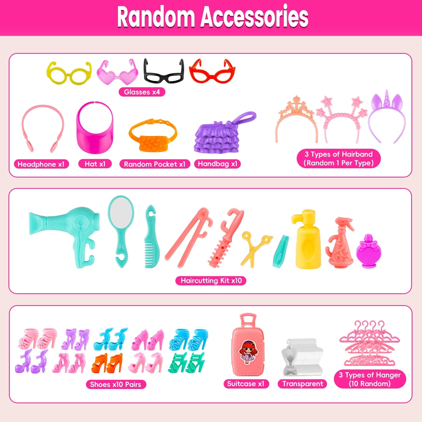 100Pcs Doll Clothes & Accessories for Girls, Dress Up Set with Dresses, Swimwear, Shoes, Hangers, Gift for Kids