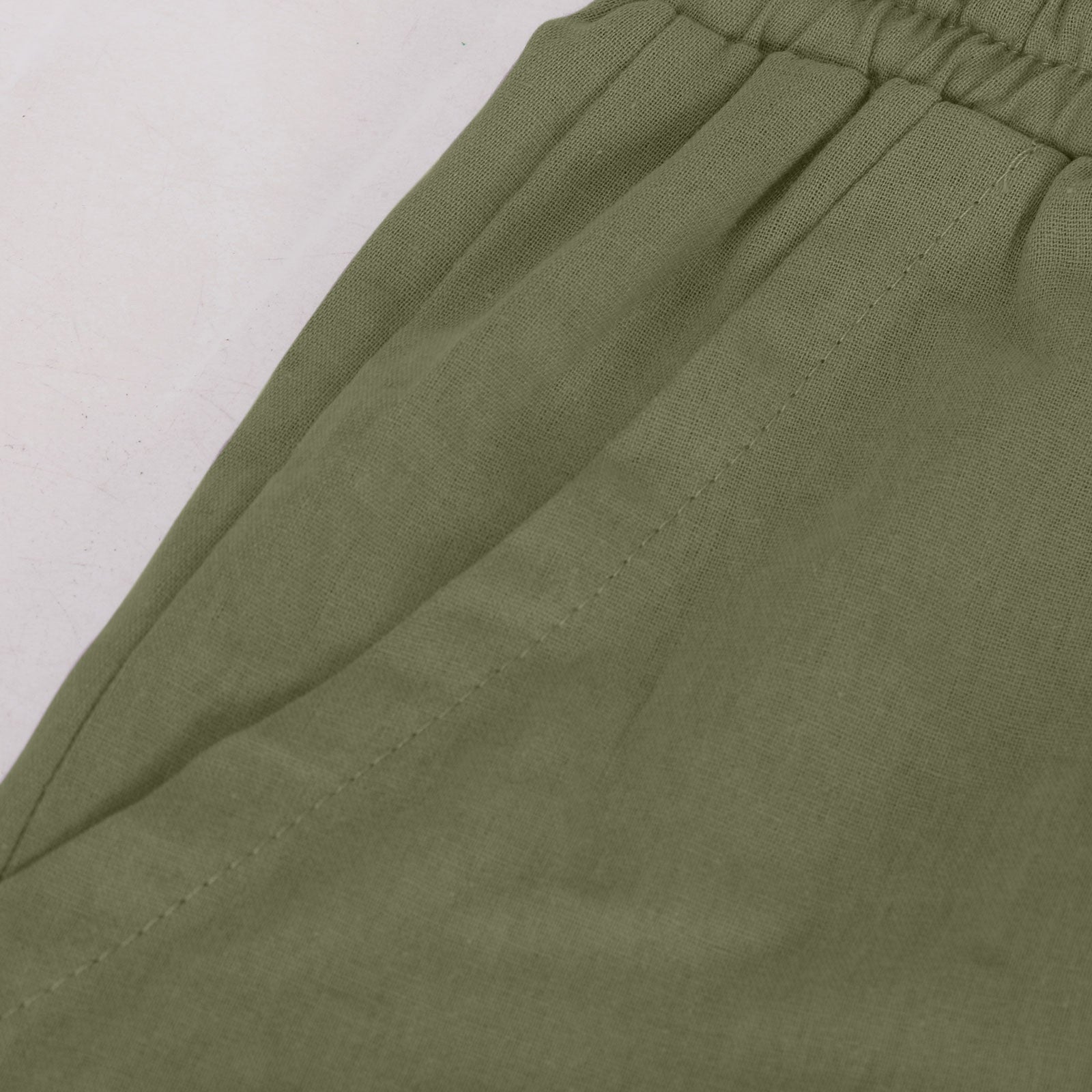 Ashirexll Women's Plus Size Drawstring Waist Wide Leg Loose Cotton Linen Palazzo Pants with Pocket Green L