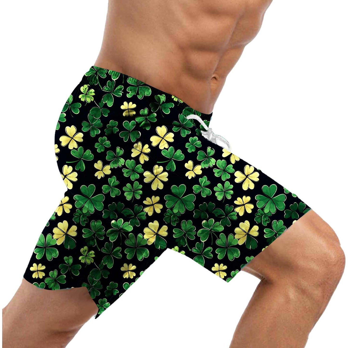 Avrnliq Mens Green St. Patrick's Day Shamrock Print Swim Trunks with Compression Liner Quick Dry 2-in-1 Beach Pool Shorts,Size S