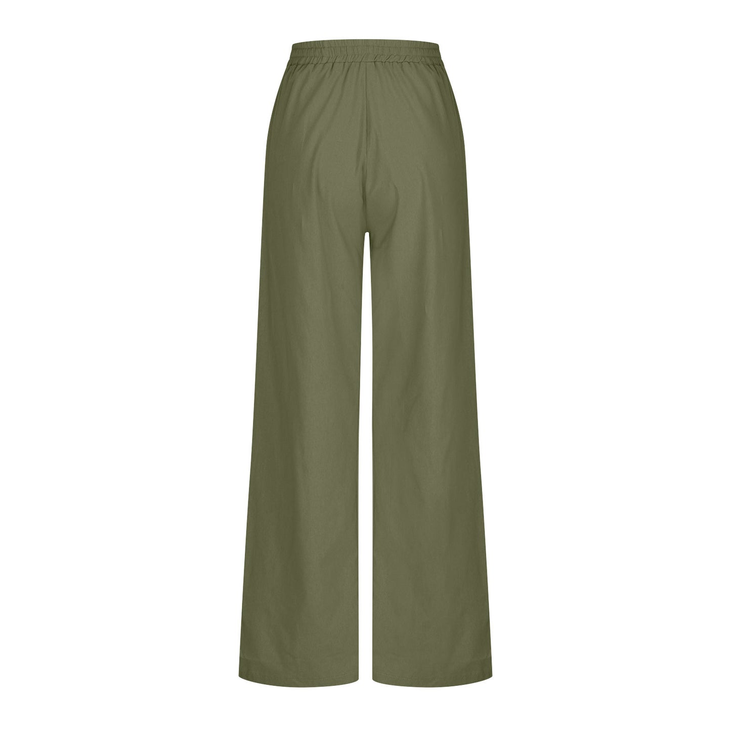 Ashirexll Women's Plus Size Drawstring Waist Wide Leg Loose Cotton Linen Palazzo Pants with Pocket Green L