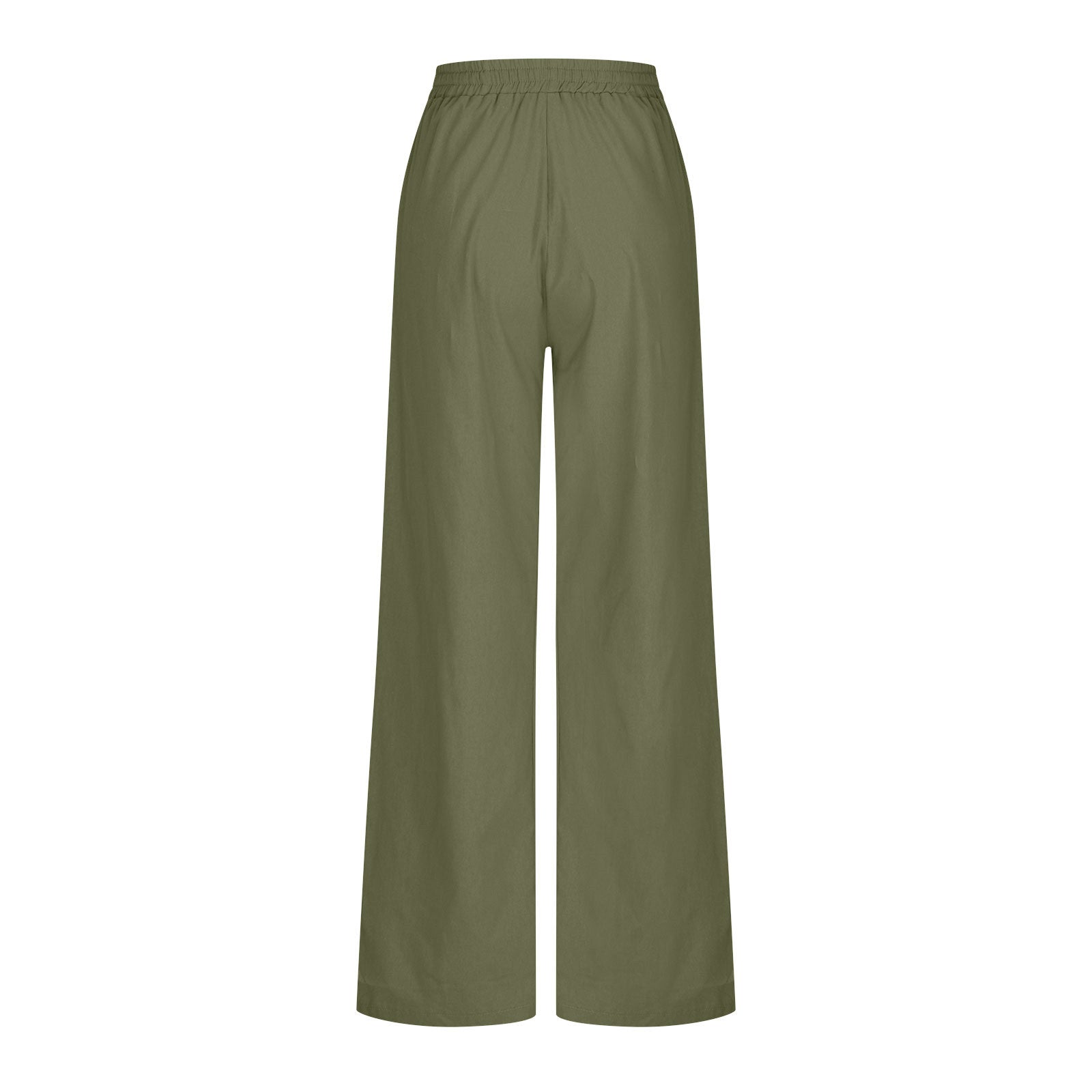 Ashirexll Women's Plus Size Drawstring Waist Wide Leg Loose Cotton Linen Palazzo Pants with Pocket Green L