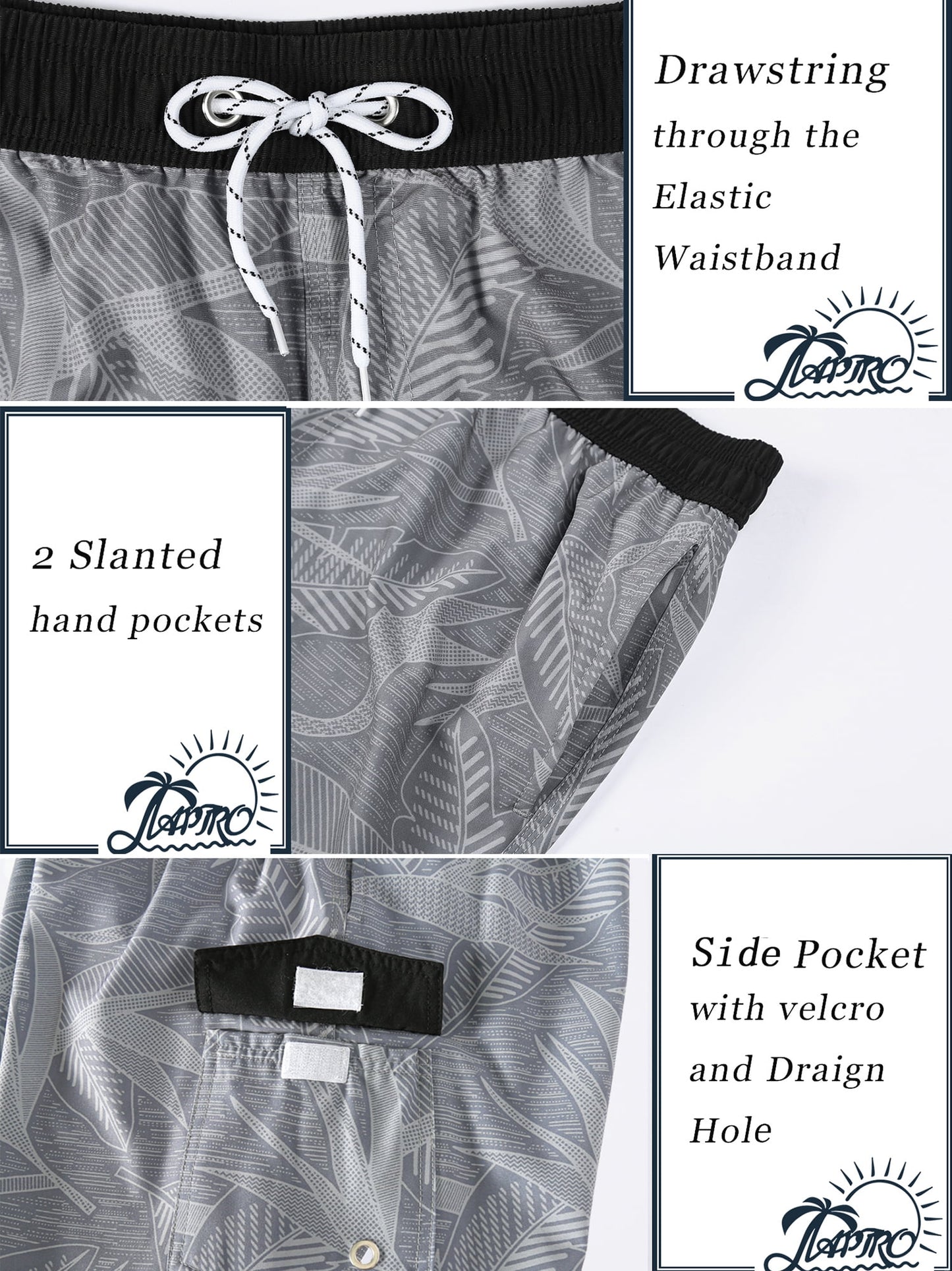 APTRO Mens Swim Trunks 9'' Mesh Liner Quick Dry Swim Shorts Board Shorts Bathing Suit Swimsuit Summer Beach Shorts Gray MK36 M